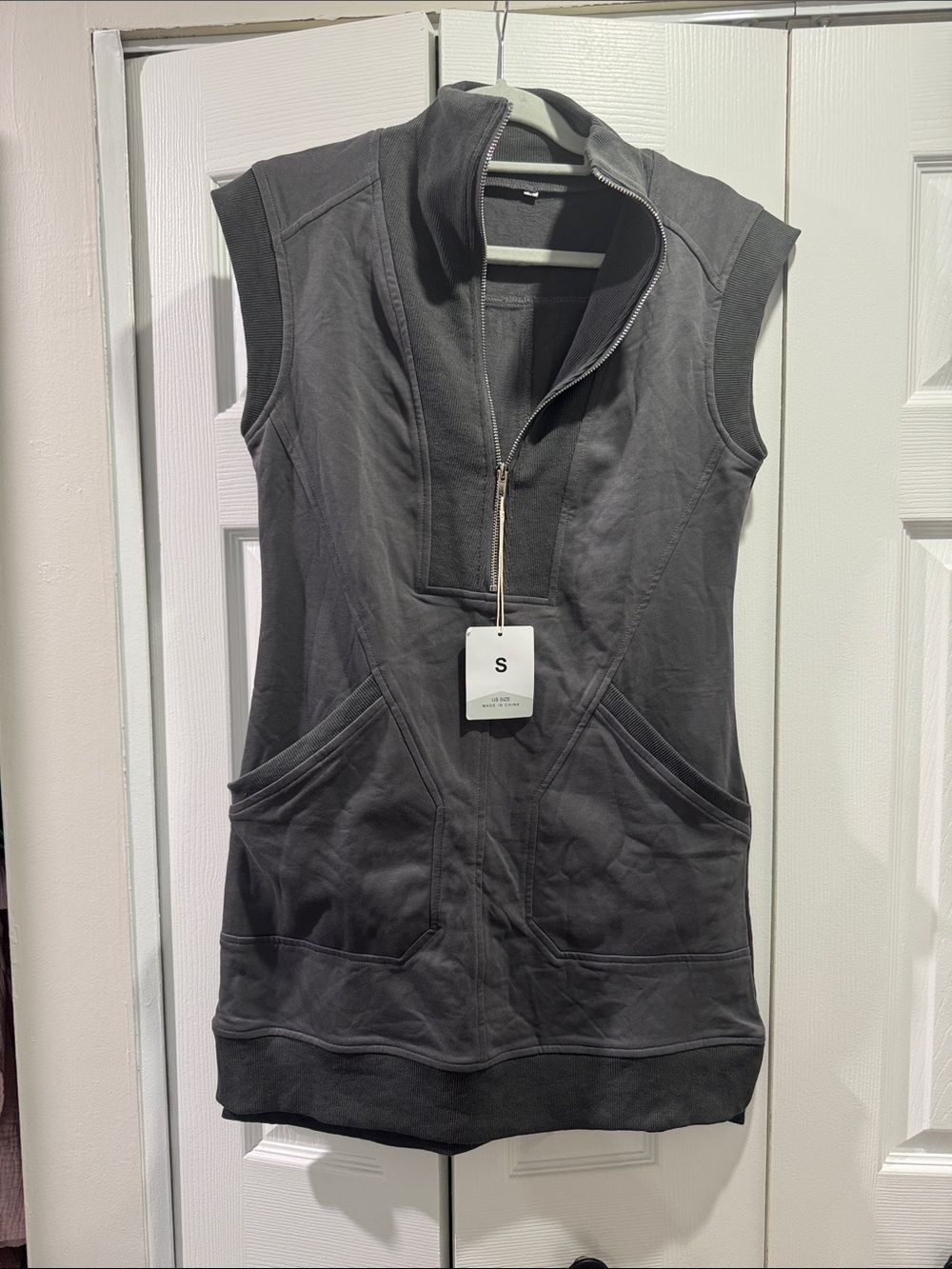 Sleeveless Half-Zip Hoodie Tunic in Dark Gray